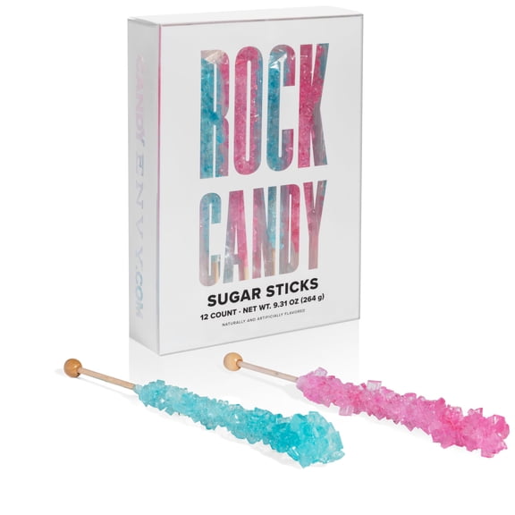 Candy Envy Light Blue and Light Pink Rock Candy Sugar Stick, 12 Count, Indiv. Wrapped