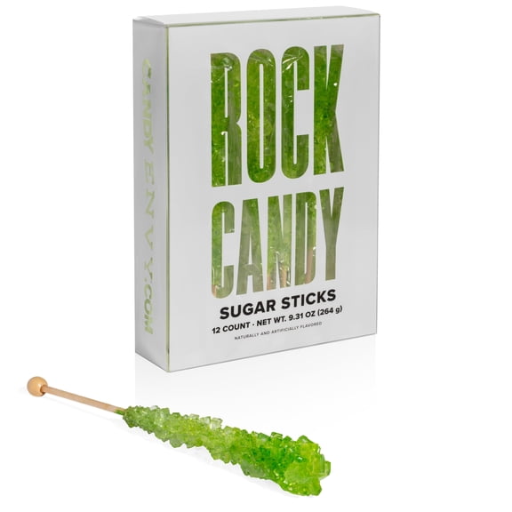 Candy Envy Light Green Rock Candy Sugar Sticks, Watermelon Flavor, 12 Ct. Individually Wrapped