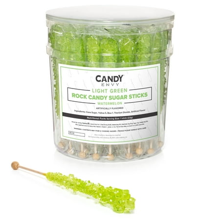 Candy Envy Light Green Rock Candy Sugar Sticks, Watermelon Flavor, 36 Ct. Individually Wrapped