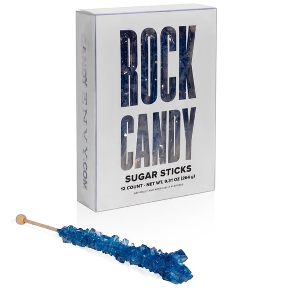 Candy Envy Navy Blue Rock Candy Sugar Stick, Blueberry, 12 Ct. Individually Wrap