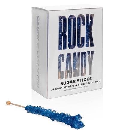 Candy Envy Rock Candy Sugar Sticks Blueberry Flavor, Blue, 24 Count