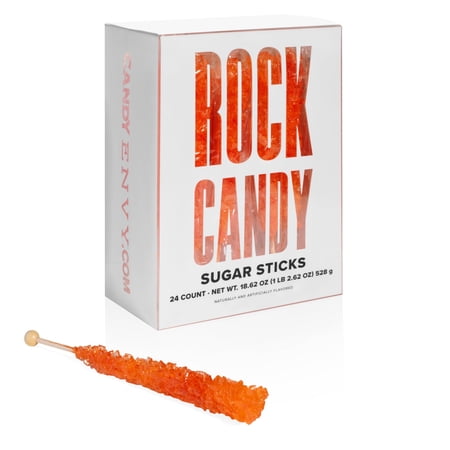 Candy Envy Orange Rock Candy Sugar Stick, Orange Flavored, 24 Ct. Individually Wrapped