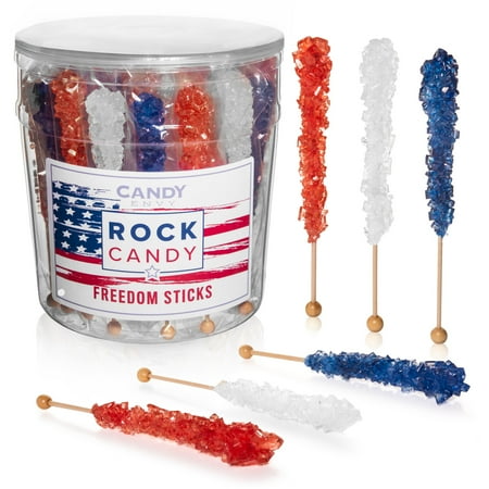 Candy Envy Patriotic USA Rock Candy, Red White and Navy Blue, 36 Count