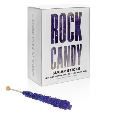 Candy Envy Purple Rock Candy Sugar Stick, Grape Flavor, 24 Count, Individually Wrapped