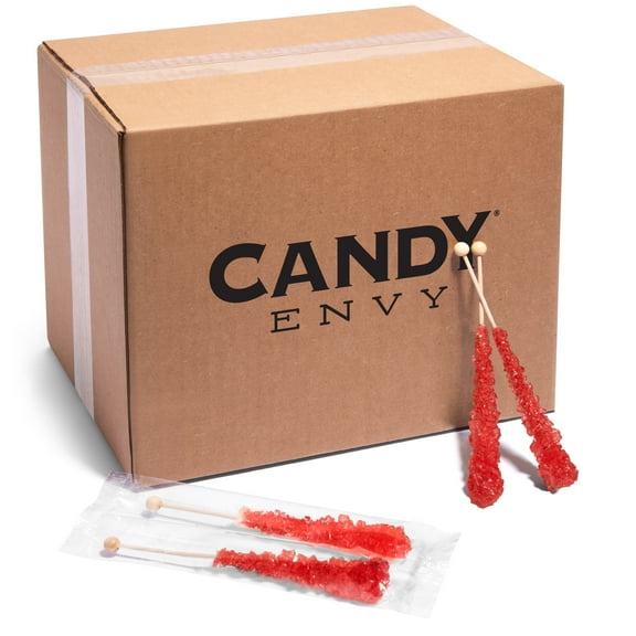 Candy Envy Red Rock Candy Sugar Stick, Strawberry Flavored, 144 Count Individually Wrapped