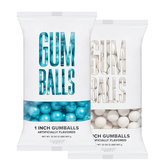 Candy Envy - Shimmer Light Blue and Shimmer White 2 Pack Combo 1 Inch Gumballs - Approx. 113 Gumballs Per Bag - North American Made & Kosher Certified