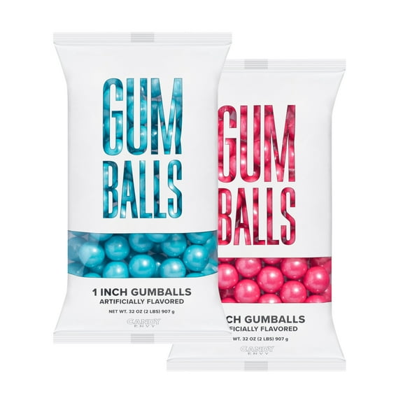 Candy Envy - Shimmer Light Blue and Shimmer Pink 2 Pack Combo 1 Inch Gumballs - Approx. 113 Gumballs Per Bag - North American Made & Kosher Certified