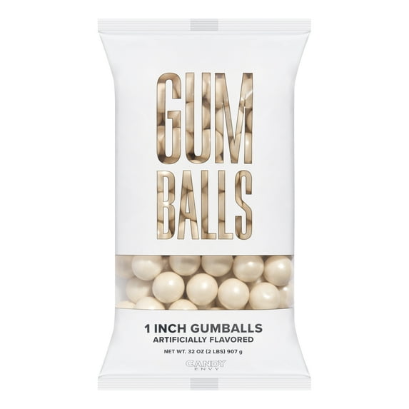 Candy Envy - Shimmer White 1 Inch Gumballs - 2lb Bag - Approximately 113 Gumballs Per Bag - North American Made & Kosher Certified