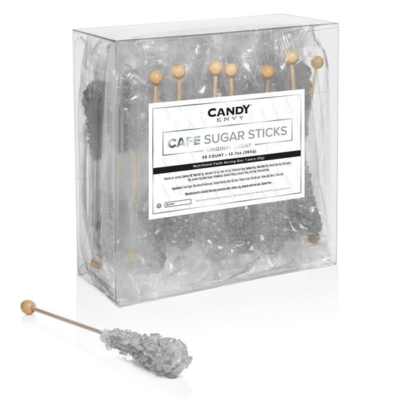 Candy Envy Silver Cafe Sugar Sticks, 36 Individually-Wrapped Sugar Sticks