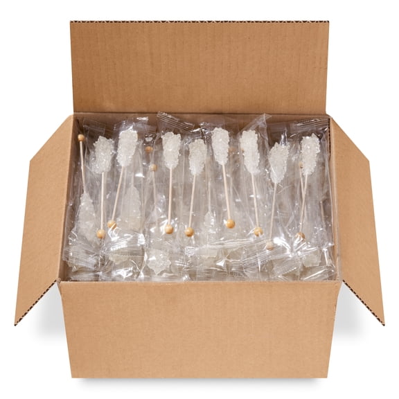 Candy Envy White Cafe Rock Candy, 100 Individually-Wrapped Cafe Sugar Sticks