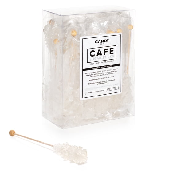 Candy Envy White Cafe Rock Candy, 36 Individually-Wrapped Cafe Sugar Sticks