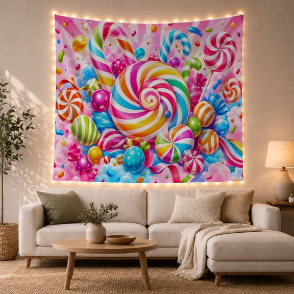 Candy Explosion Abundance With Sweets Arranged Dynamic, Mystical Fantasy for Space Lovers, Aesthetic Wall Decor, Housewarming Gift, Tapestry Wall Hanging for Dorm and Living Room