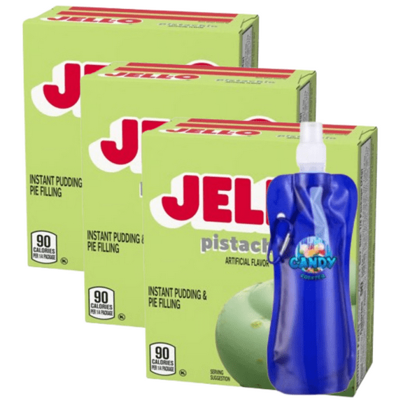 Candy Freezer Instant Pudding & Pie Filling Mix 3.4 oz (Pack of 3) with Collapsible Bottle (Pistachio Flavor) - Bottle