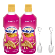International-Delight Liquid Coffee Creamer Two 32 fl oz. of Creamy Smooth Delightful with Mini Metal Shovel Spoons (Amaretto) - Shovel Spoons