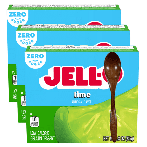 Candy Freezer Jll-0 Gelatin Dessert Mix, 0.3 oz Box (Pack of 3) with Wooden Spoon (Lime Zero Sugar Flavor) - Wooden Spoon