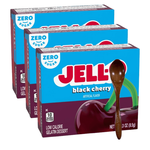 Candy Freezer Jεll-0 Gelatin Dessert Mix, 3 oz Box (Pack of 3) with Wooden Spoon (Black Cherry Zero Sugar Flavor) - Wooden Spoon