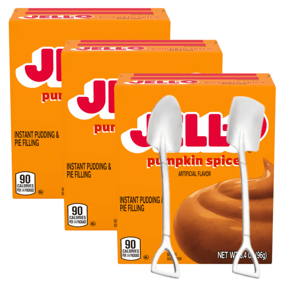 Candy Freezer Jll-0 Instant Pudding & Pie Filling Mix 3.4 oz Box (Pack of 3) with Mini Metal Shovel Spoons (Pumpkin Spice) - Shovel Spoons