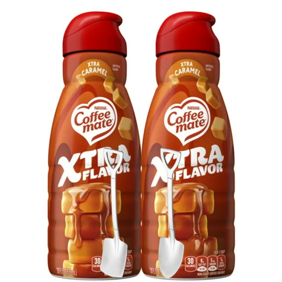 Candy Freezer Liquid Coffee Creamer 28 fl oz (2-Pack) with Mini Metal Spoons – Rich & Creamy Flavor (Xtra Caramel) Shovel Spoons