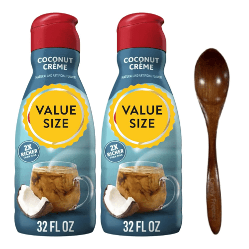 Candy Freezer Shelf-stable Non-dairy Liquid Coffee Creamer 32 fl oz (2-Pack) (Coconut Cream) with Wooden Spoon