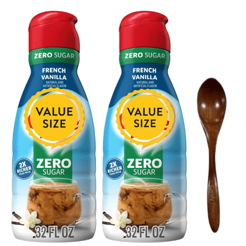Candy Freezer Shelf-stable Non-dairy Liquid Coffee Creamer 32 fl oz (2-Pack) (Zero Sugar French Vanilla) with Wooden Spoon