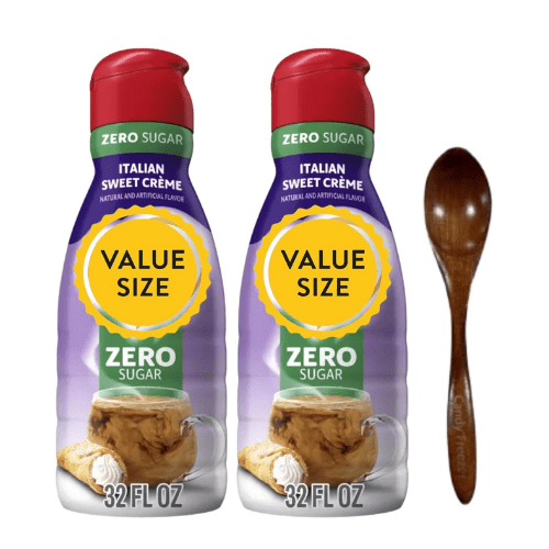 Candy Freezer Shelf-stable Non-dairy Liquid Coffee Creamer 32 fl oz (2-Pack) (Zero SugarSweet Italian Cream) with Wooden Spoon