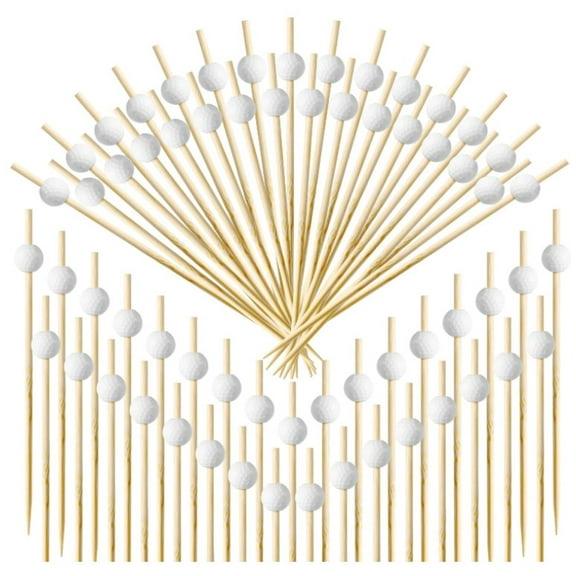 Candy Fruit Sticks with Ball 100 PCS,White Decorative Golf Toothpicks,White Decorative Cocktail Picks for Appetizers,4.7 Inch Long Bamboo Fancy Toothpicks,Disposable Kabob Skewers Food Toothpicks