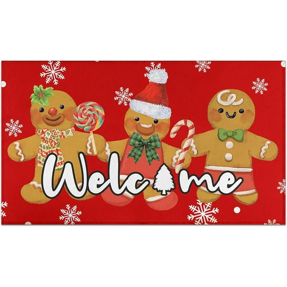 Candy Gingerbread Christmas Doormat, Christmas Decorations for Home Entrance Rug Decorative Welcome Door Mat Winter Xmas Decor for Home Indoor Outdoor 17 x 30 Inch (Gingerbread)
