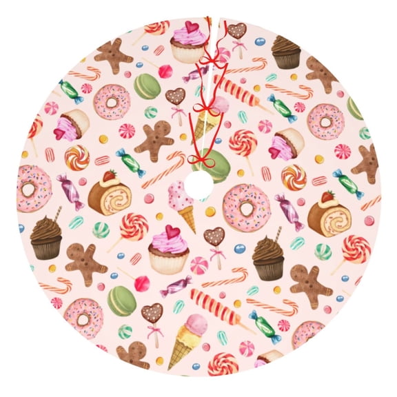 Candy Gingerbread Man Tree Skirt Xmas Tree Mat Christmas Tree Ornaments Decorations Holiday Party Indoor Outdoor 30"
