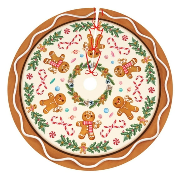 Candy Gingerbread Man Tree Skirt Xmas Tree Mat Christmas Tree Ornaments Decorations Holiday Party Indoor Outdoor 30"