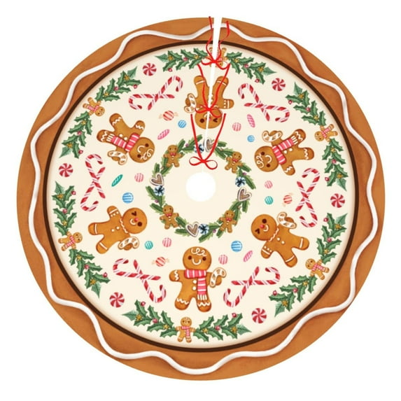 Candy Gingerbread Man Tree Skirt Xmas Tree Mat Christmas Tree Ornaments Decorations Holiday Party Indoor Outdoor 36"