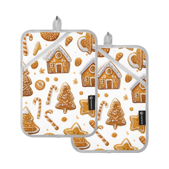 Candy Gingerbread Pot Holder Set 2 Piece Non-Slip Oven Hot Pads Heat Resistant Durable 7x9.8in