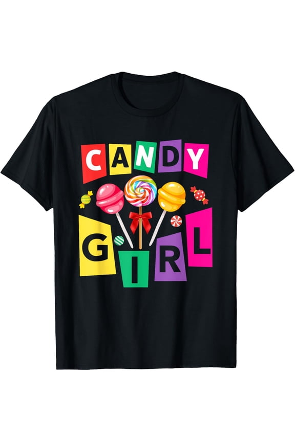 Candy Girls Candy Lollipop Lover Sweet Party National Day T-ShirtMen and women, Black T-shirt, size: Extra large