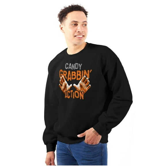 Candy Grabbing Action Halloween Funny Men's Crewneck Sweatshirt Brisco Brands S