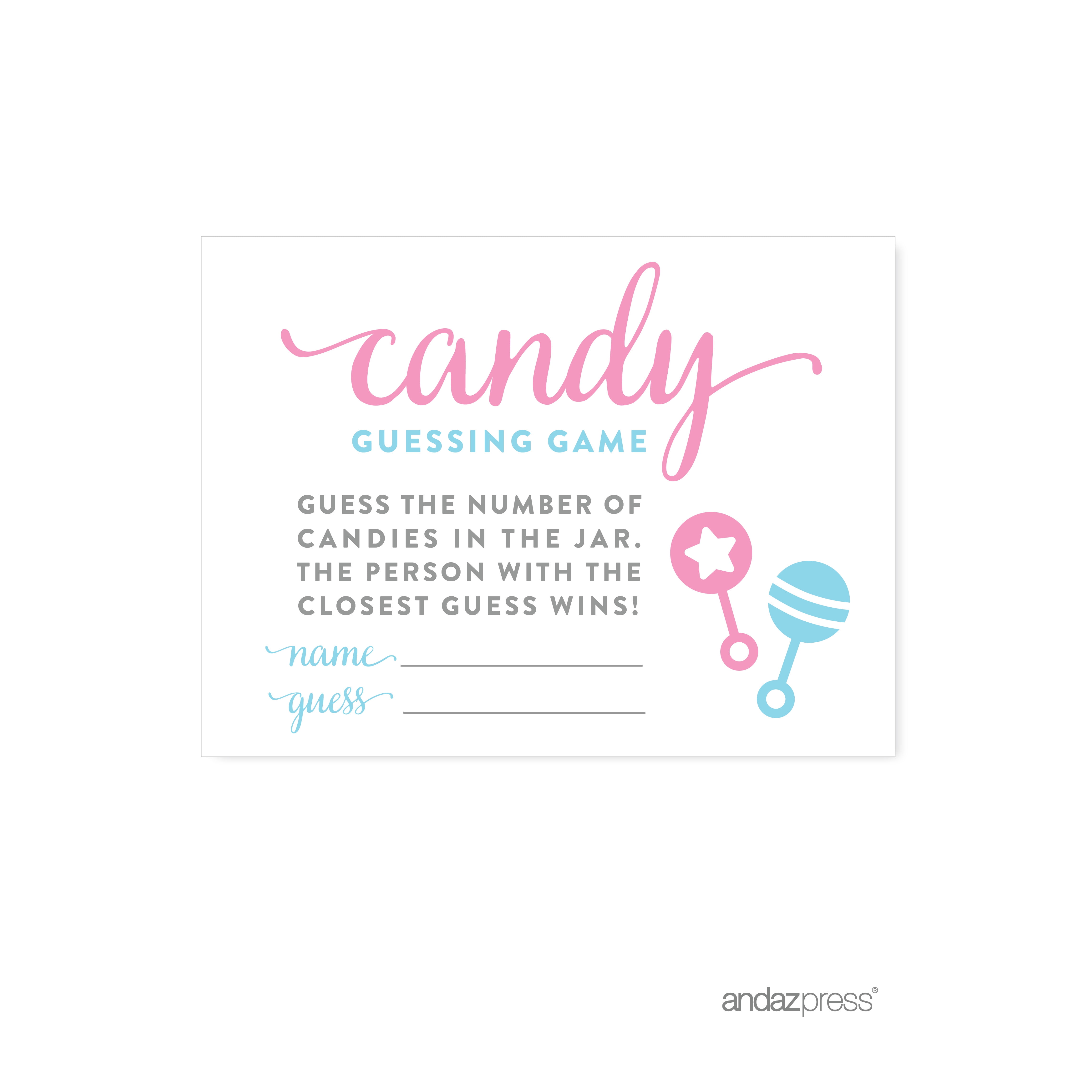 "How Many Gummy Bears" Baby Shower Game - 1 Sign & 50 Guessing Cards For Parties