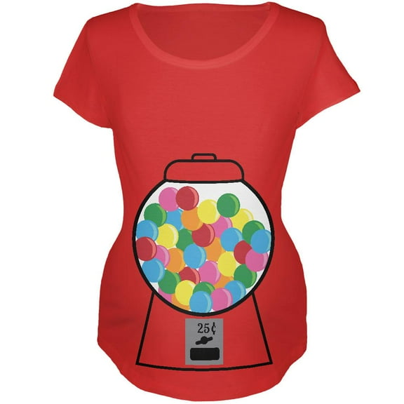 Candy Gumball Machine Costume Pregnancy Maternity Soft T Shirt Red 2XL