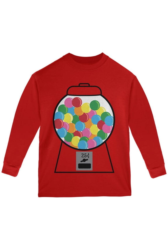 Candy Gumball Machine Costume Youth Long Sleeve T Shirt Red YMD