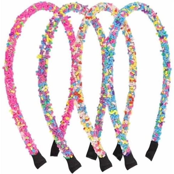 Candy Headbands, 4 count Women Sprinkle Headband Fun Donut Bands Colorful Candy Hair Accessories Non-Slip Thin Bands for Hair