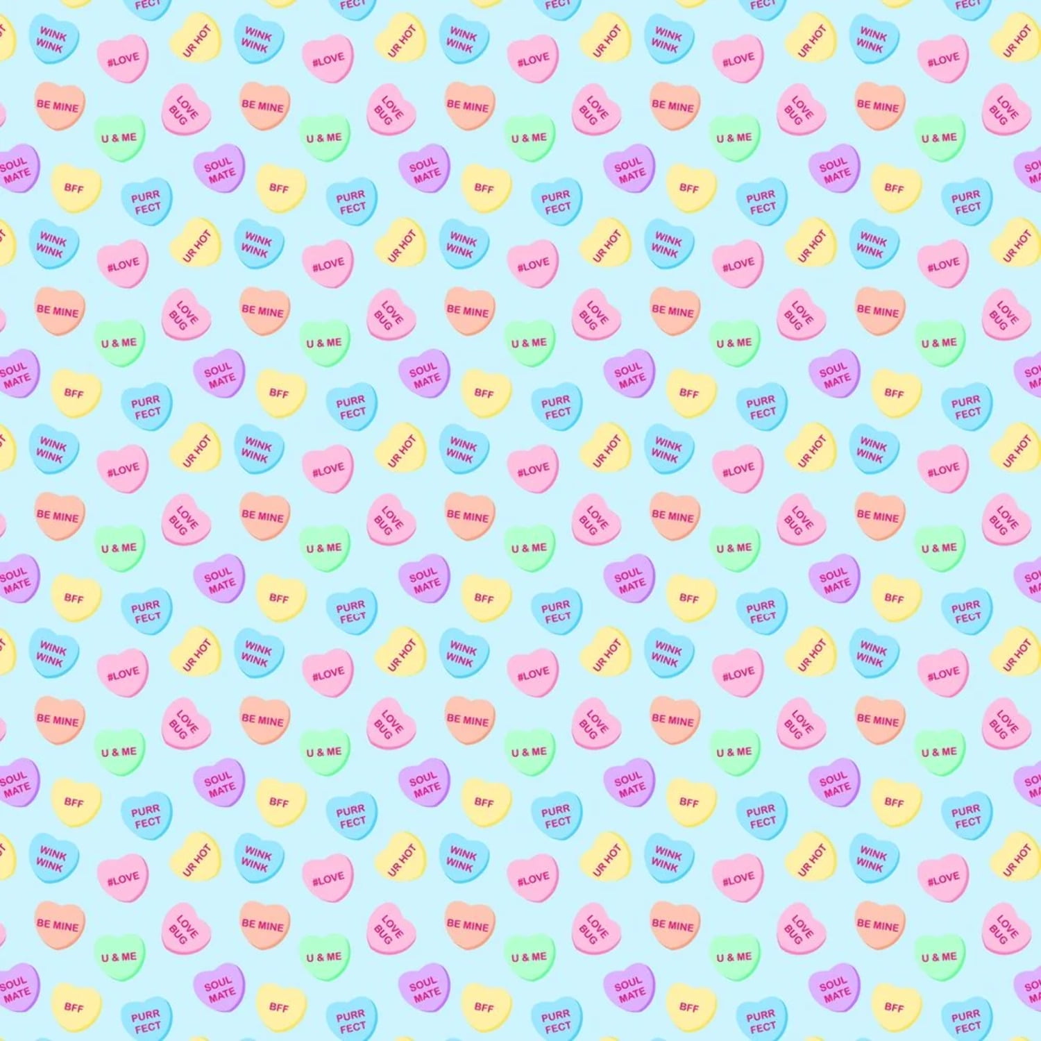 Candy Hearts Fabric Blue