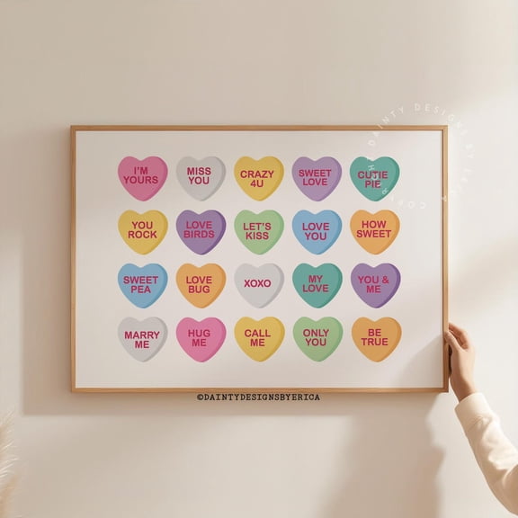 Candy Hearts Valentine'S Day Poster, Conversation Heart Wall Art, 12x18 UNFRAMED