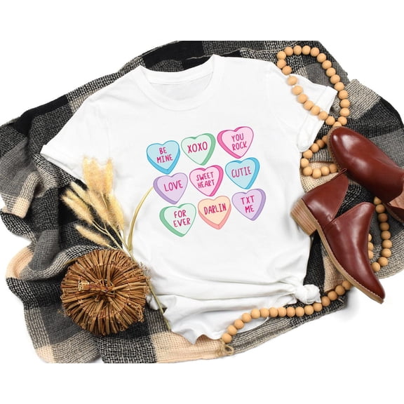 Candy Hearts Valentine T-shirt, Cute Valentines Shirt for Girl, Daughter Valentine, Mom and Daughter Valentines Day , Women Valentine All Size S-5Xl