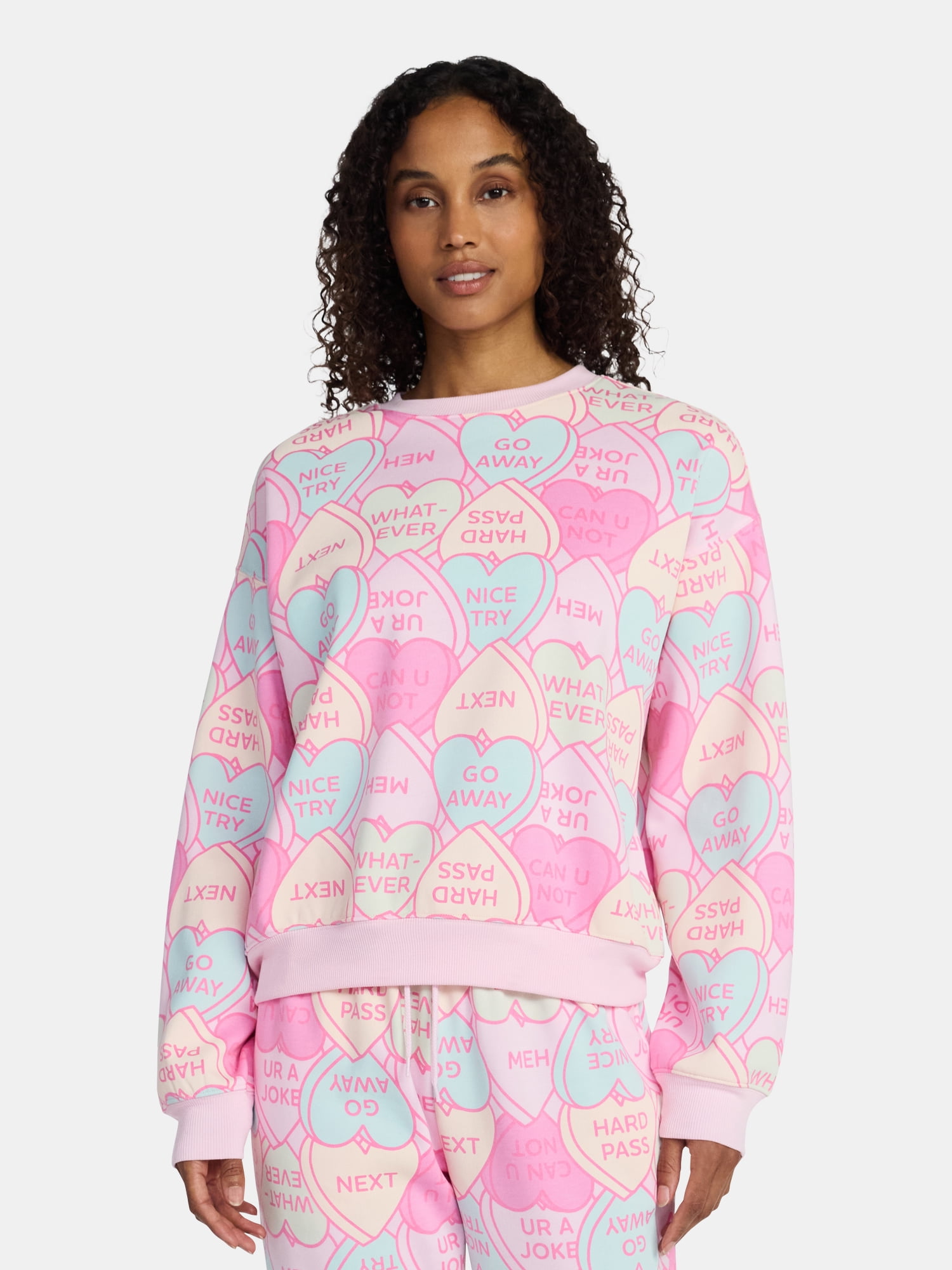 Candy Hearts Women's and Women's Plus Graphic Sweatshirt with Long