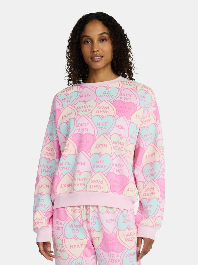 Candy Hearts Women's and Women's Plus Graphic Sweatshirt with Long