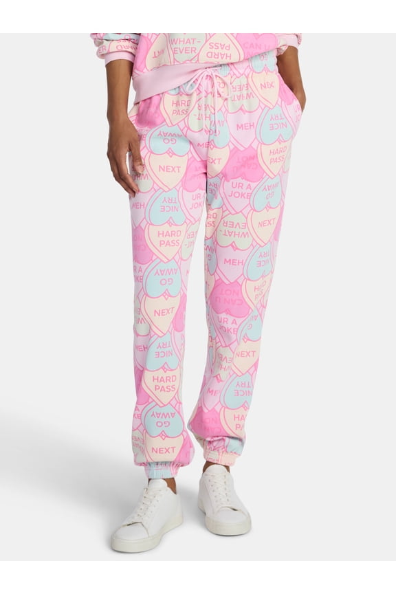 Candy Hearts Women's and Women's Plus Graphic Fleece Joggers, 30'' Inseam, Sizes XXS-4X
