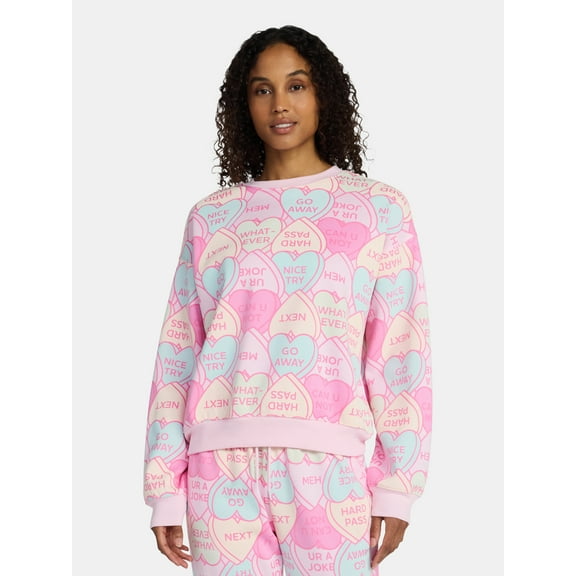 Candy Hearts Women's and Women's Plus Graphic Sweatshirt with Long Sleeves, Sizes XXS-4X