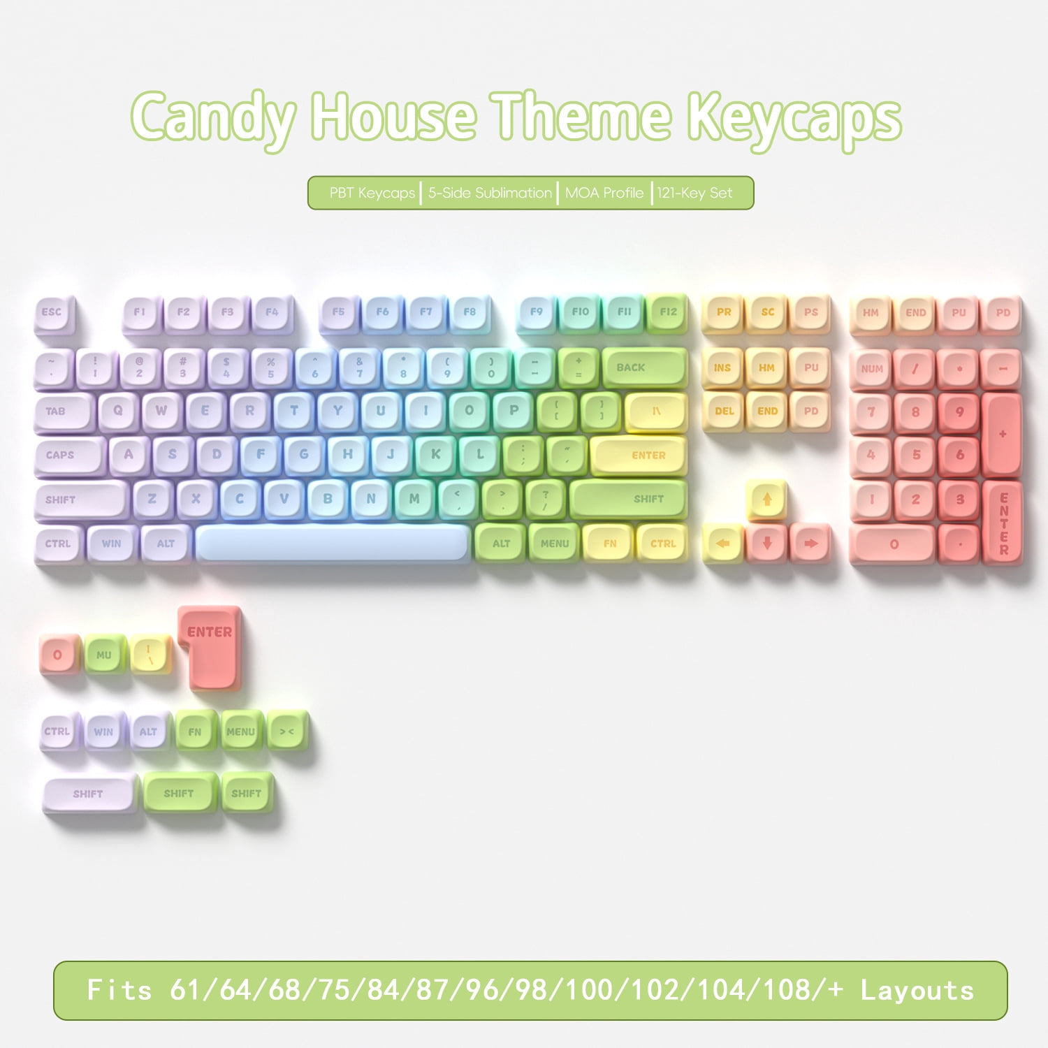 Candy House Keycaps 121 Keys PBT Material MOA Profile DYE-SUB For MX Switch Wooting Mechanical Keyboard Keycaps ISO ANSI Layout
