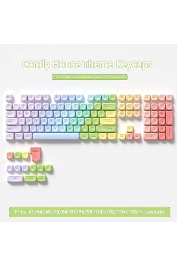 Candy House Keycaps 121 Keys PBT Material MOA Profile DYE-SUB For MX Switch Wooting Mechanical Keyboard Keycaps ISO ANSI Layout