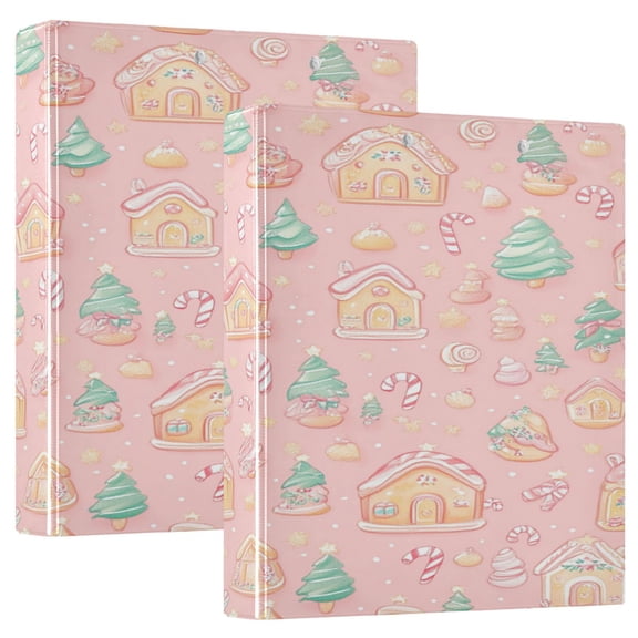 Candy House Pattern 12.4x10.6in PVC Round Ring Binder, D-Ring 3-Hole, Metal Clip, 200 Sheets