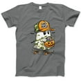 thumbnail image 1 of Candy Hunter Halloween T-Shirt, Cute Ghost Skateboard Trick-or-Treat Tee, Pumpkin Candy Bucket Shirt, Fun Spooky Season Gift for Teen Boys Girls Adults, 1 of 7