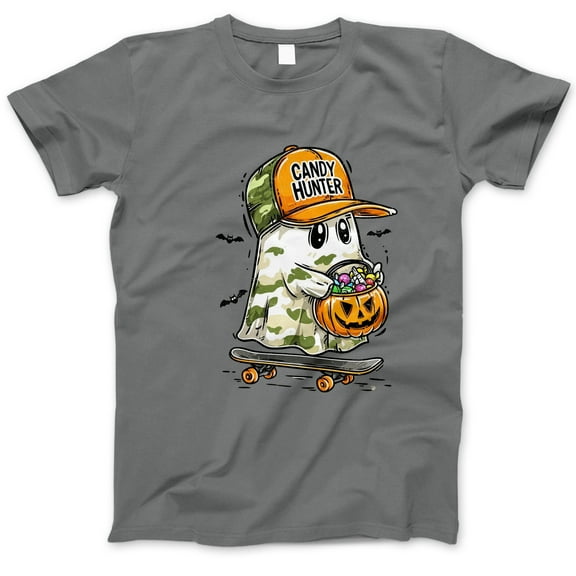 Candy Hunter Halloween T-Shirt, Cute Ghost Skateboard Trick-or-Treat Tee, Pumpkin Candy Bucket Shirt, Fun Spooky Season Gift for Teen Boys Girls Adults