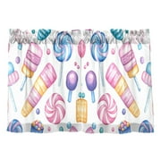 Candy Ice Cream Pattern Kitchen Curtains Tier Set 27x24 Inch 2 Panels Semi Sheer Light Filtering Privacy UV Protection